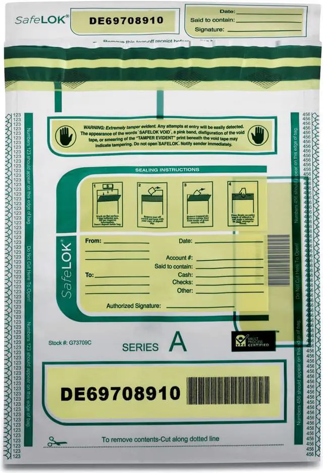 Main image of Safelok Deposit Bag, 9 x 12, 2 mil Thick, Plastic, Clear, 100/Pack (CNK585087)
