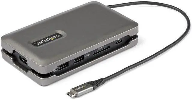 Main image of StarTech USB C Multiport Adapter - USB C to 4K 60Hz HDMI 2.0 - 2-Port 10Gbps USB Hub - 100W Power Delivery Pass-through - GbE - SD/MicroSD - USB Type-C Mini Dock - 10" Cable
