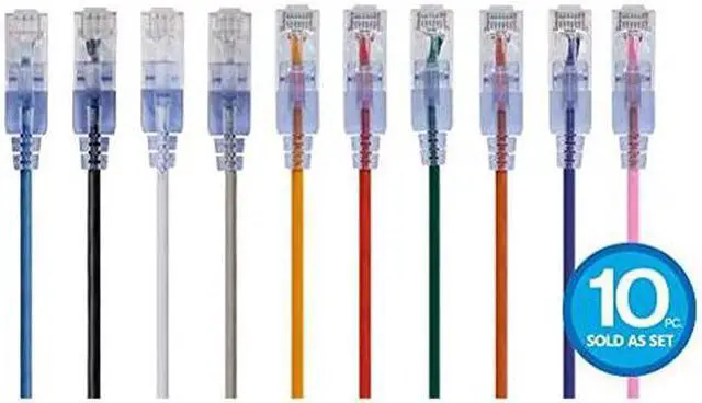 Alt view image 6 of 7 - Monoprice SlimRun Cat6A Ethernet Patch Cable - Network Internet Cord - RJ45, Stranded, UTP, Pure Bare Copper Wire, 30AWG, 14ft, 10-Color, 10-Pack