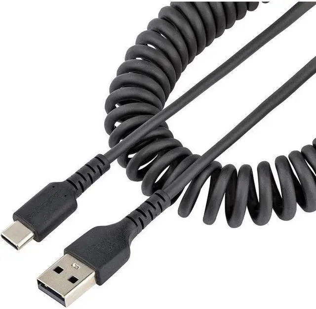 Main image of StarTech R2ACC-1M-USB-CABLE USB A to C Charging Cable, Coiled Heavy Duty USB 2.0 A to Type-C, Durable Fast Charge & Sync USB-C Cable, Black, M/M
