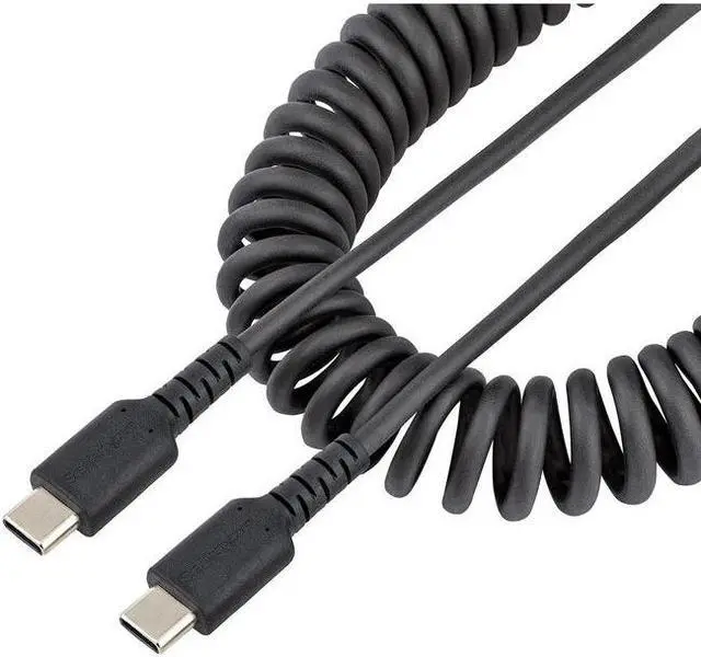 Main image of StarTech R2CCC-1M-USB-CABLE 3ft (1m) USB C Charging Cable, Coiled Heavy Duty Fast Charge & Sync USB-C Cable, High Quality USB 2.0 Type-C Cable, Black