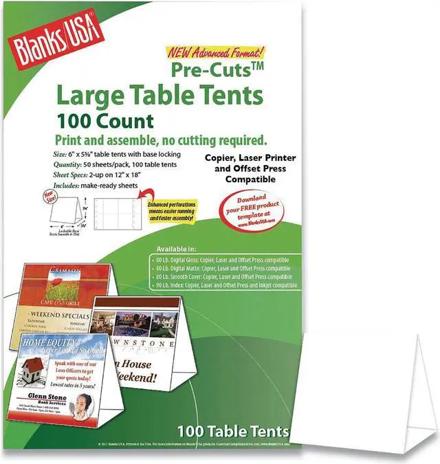 Alt view image 2 of 2 - Blanks/usa Table Tent, 12 x 18, White, 2 Tents/Sheet, 50 Sheets/Pack (BLA01FLWH)