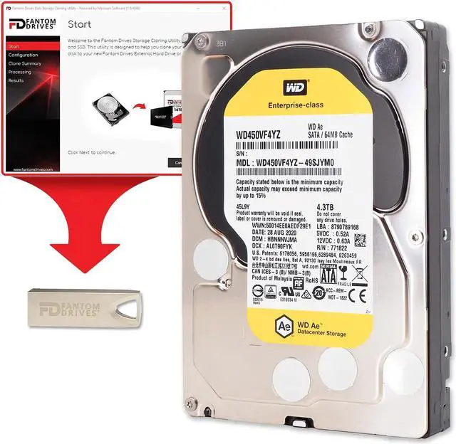 Alt view image 9 of 9 - Fantom Drives WD 4TB (4.3TB) 7200RPM Enterprise Hard Drive Upgrade Kit, 3.5", SATA 6.0 Gb/s, 64MB Cache with FD Cloning Utility in USB Flash Drive