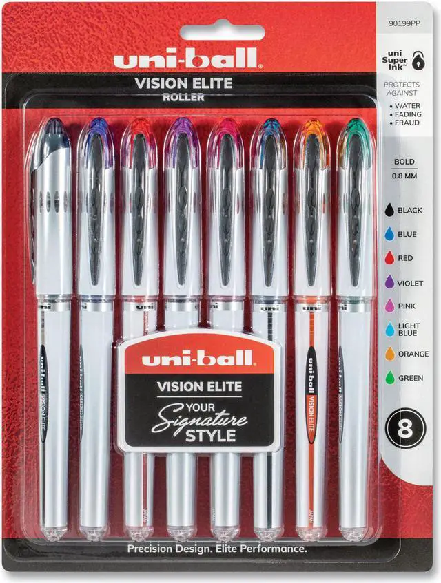 Alt view image 2 of 4 - Uni-ball Vision Elite Stick Roller Ball Pen Bold Assorted Ink 8/Pk 90199PP