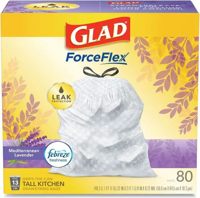 Alt view image 7 of 7 - Glad OdorShield Tall Kitchen Drawstring Bag - 13 gal - Plastic - 80/Box - White