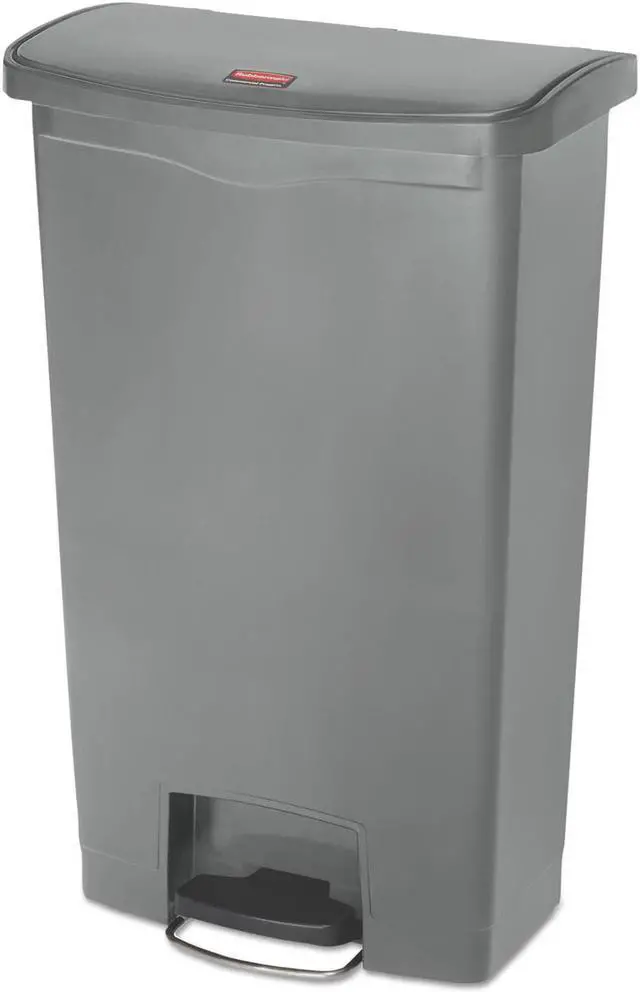 Alt view image 5 of 6 - Rubbermaid - FG1883604 - Slim Jim Resin Step-On Container, Front Step Style, 18 gal, Gray