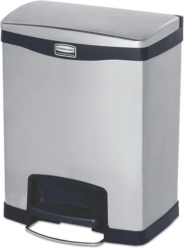 Alt view image 2 of 9 - Rubbermaid - FG1901985 - Slim Jim Stainless Steel Step-On Container, Front Step Style, 8 gal, Black