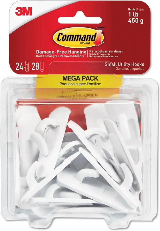 Alt view image 2 of 14 - Command General Purpose Hooks 1lb Capacity Plastic White 24 Hooks 28 Strips/Pack