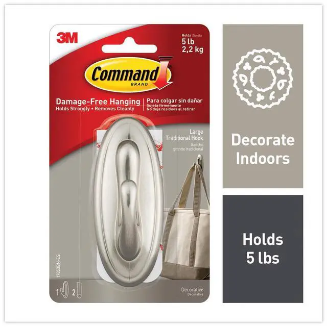 Alt view image 4 of 11 - Decorative Hooks, Traditional, Large, 1 Hook and 2 Strips/Pack 17053BNES