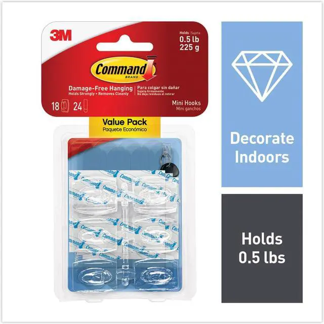 Alt view image 3 of 10 - Command Clear Hooks & Strips Plastic Mini 18 Hooks & 24 Strips/Pack 17006CLRVP
