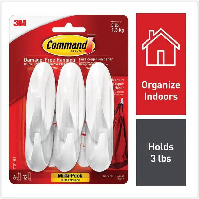 Alt view image 2 of 19 - 3M Command Medium Utility Designer Adhesive Hook (6-Pack) 17081-6ES