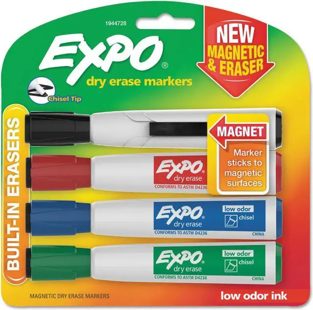Alt view image 12 of 12 - EXPO 1944728 Magnetic Dry Erase Marker, Chisel Tip, Assorted, 4/Pack
