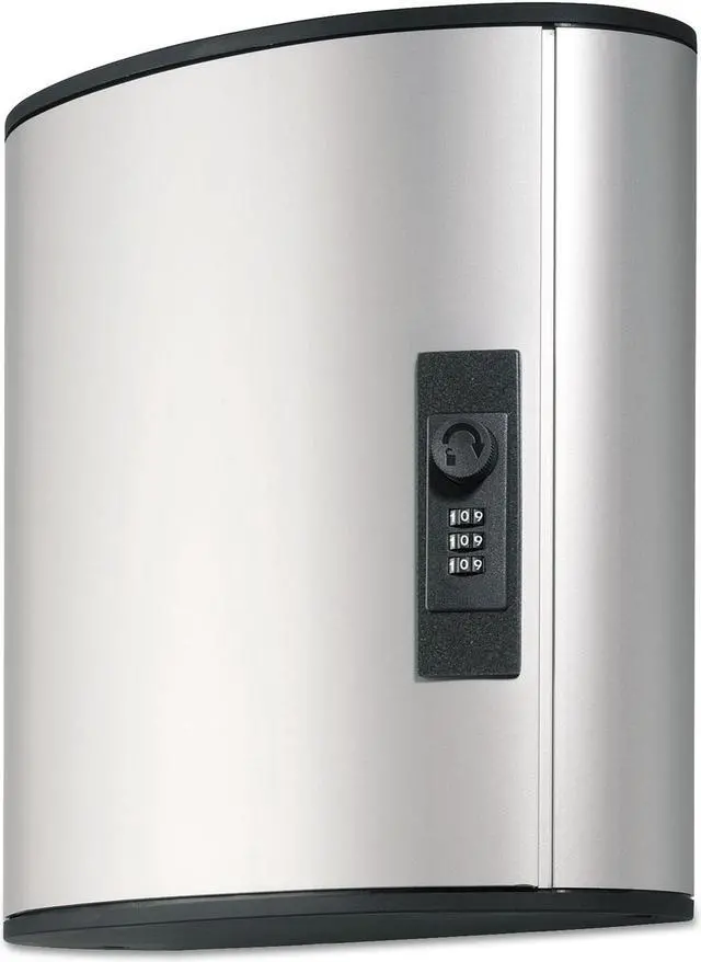 Main image of Durable Locking Key Cabinet 36-Key Brushed Aluminum Silver 11 3/4 x 4 5/8 x 11