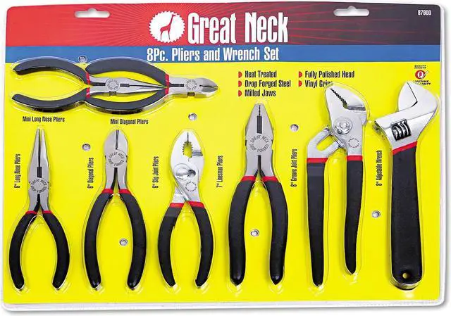Alt view image 4 of 6 - Great Neck 8-Piece Steel Pliers and Wrench Tool Set 87900