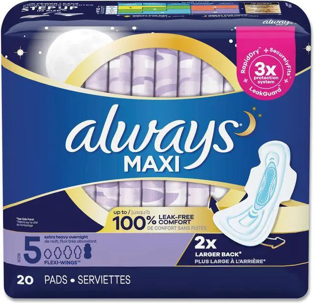 Alt view image 5 of 16 - Always maxi pads extra heavy flow overnight protection with flexi wings - 20 ...