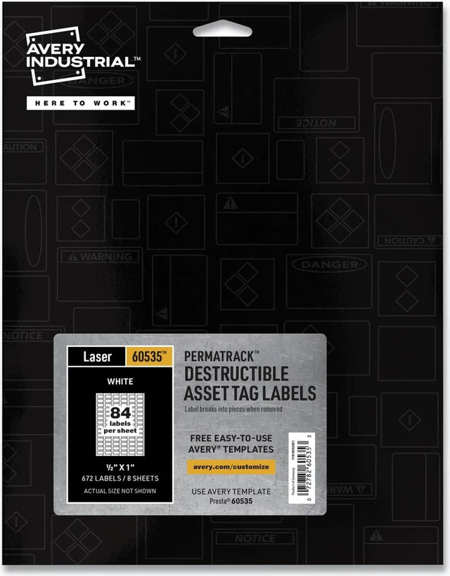 Main image of Avery PermaTrack Destructible Asset Tag Labels 0.5 x 1 White 672/Pack 60535