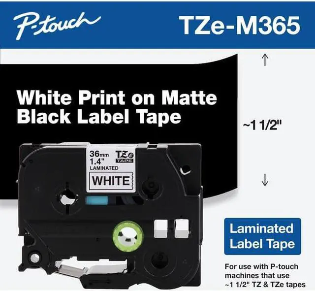 Alt view image 15 of 20 - Brother P-touch TZe-M365 Label Maker Tape 1.42"W White on Matte Black TZEM365