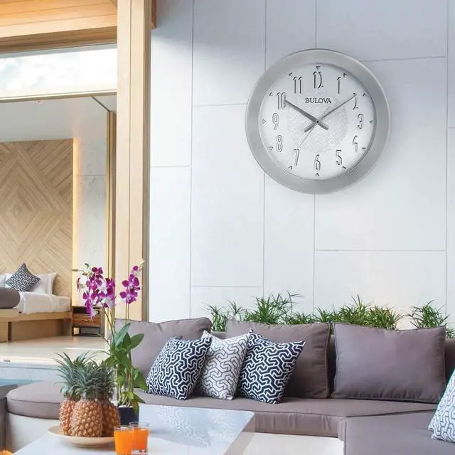 Alt view image 5 of 6 - Bulova C4878 Fantasmic Bluetooth Wireless Stereo Speaker Indoor/Outdoor Wall Clock, Silver