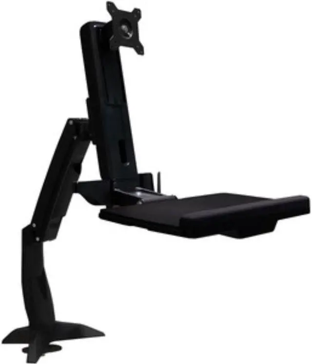 Alt view image 6 of 7 - Amer Mounts Sit Stand Articulating Arm Clamp Mount. Foldable keyboard tray and retractable mouse pad. Built in holders for Mouse and scanner. Separate monitor adjustments. Supports 24" monitors