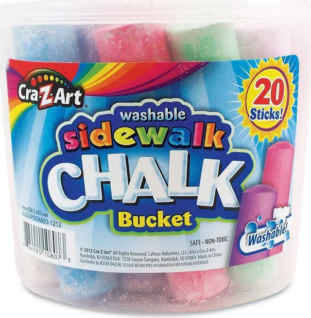 Main image of Washable Sidewalk Jumbo Chalk in Storage Bucket with Lid and Handle 12.63" 20 Assorted Colors 108076