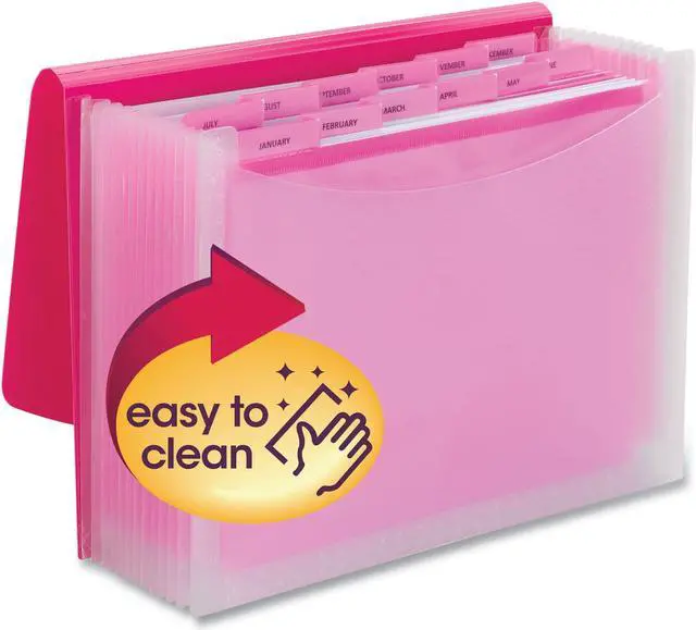 Main image of Smead Vibrant Line Plastic Accordion File 12-Pocket Letter Size Pink/Clear (70864)