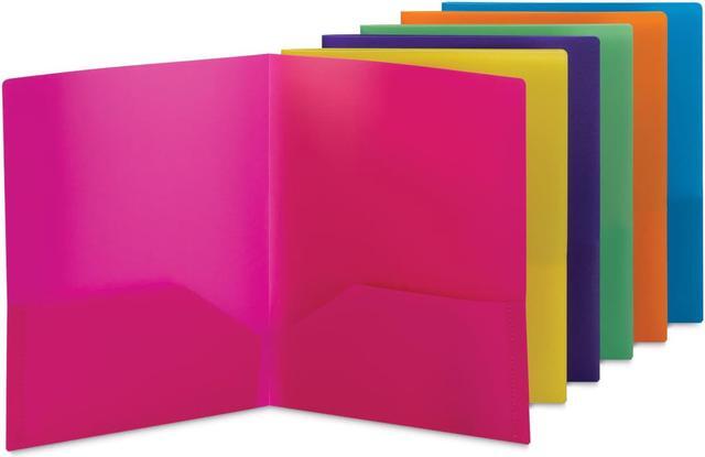 Poly Two-Pocket Folders, 100-Sheet Capacity, 11 x 8.5, Assorted, 6/Pack