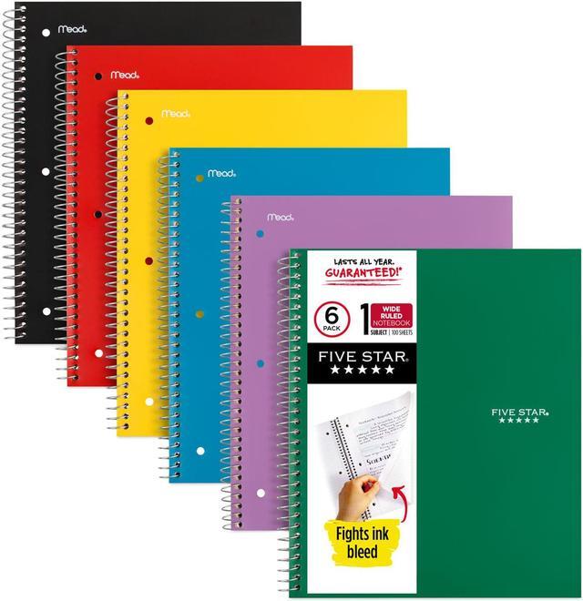 Wirebound Notebook, 1-Subject, Wide/Legal Rule, Assorted Cover Colors, (100) 10.5 x 8 Sheets, 6/Pack
