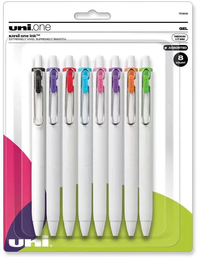 Main image of uniONE Gel Pen Retractable Medium 0.7 mm Assorted Colors 8 Pack 70309
