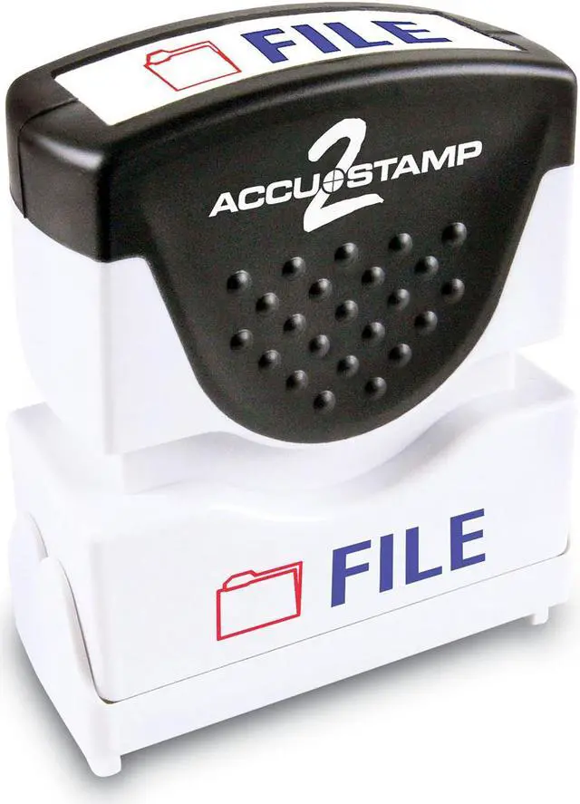 Alt view image 2 of 5 - Accustamp2 035534 1 5/8 x 1/2 Red/Blue File Accustamp2 Shutter Stamp with Microban