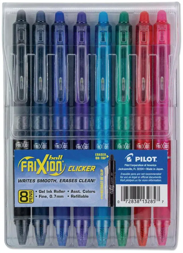 Alt view image 2 of 2 - Pilot FriXion Clicker Retractable Gel Pens Fine Point Assorted Color Inks 8/Pack (FXCC8002F-P) 13285