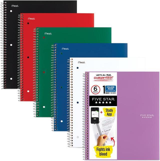 Alt view image 3 of 3 - Five Star Spiral College Ruled Notebook, 1 Subject, Wired Note Book with Pockets, 100 Sheets (6 pack)