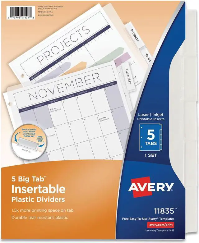 Alt view image 3 of 3 - Avery Insertable Big 5-Tab Plastic Dividers, 11 x 8.5, Clear, 1 Set (AVE11835)