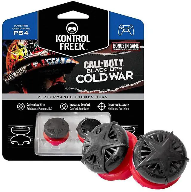 Main image of Call of Duty: Black Ops Cold War Performance Thumbsticks for PlayStation 4 (PS4) and PlayStation 5 (PS5) | 2 High-Rise, Convex | Black/Red