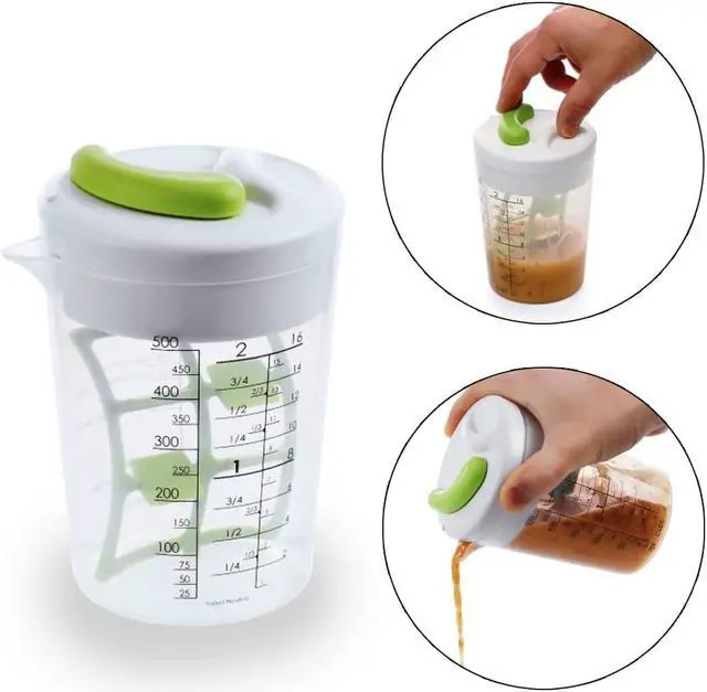 Alt view image 2 of 2 - Ratchet Style Multi Mixer Dressing Vinaigrettes Marinades Measuring Cup Trigger