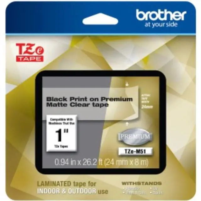 Alt view image 14 of 14 - Brother TZeM51 Black Print on Premium Matte Clear Laminated Tape for P-touch Label Maker, 24.00 mm (0.94”) wide x 8.00 m (26.20 ft.) long