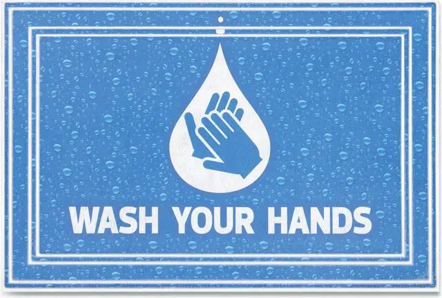 Alt view image 2 of 6 - Message Floor Mats, 24 x 36, Blue, "Wash Your Hands" 3984528822X3