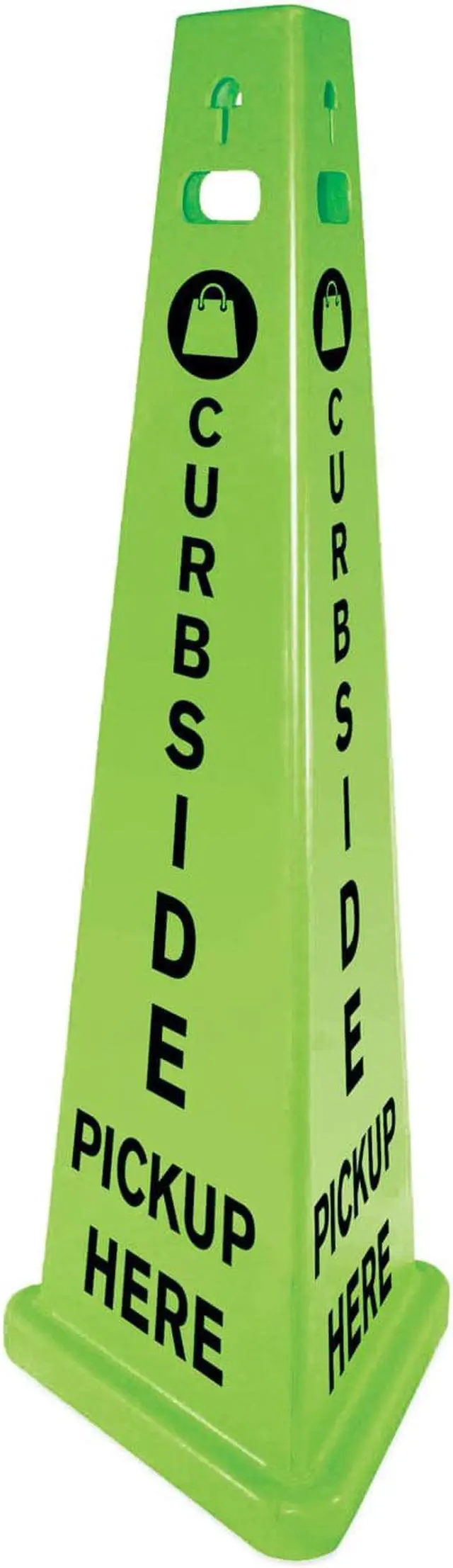 Alt view image 8 of 9 - TRIVU 3-SIDED CURBSIDE PICKUP HERE SIGN, FLUORESCENT GREEN, 14.75 X 12.7 X 40, PLASTIC