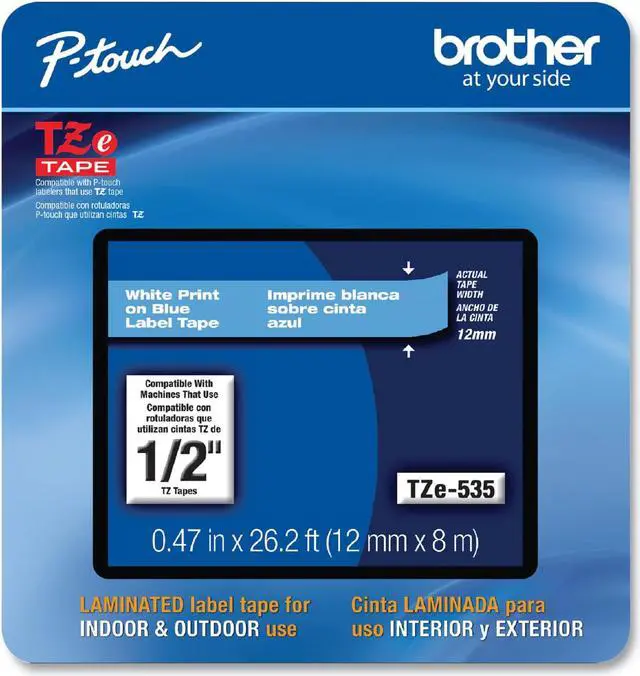 Alt view image 6 of 6 - Brother P-touch TZe-535CS Laminated Label Maker Tape 1/2" x 26-2/10' White on Blue (TZe-535CS) TZE535CS