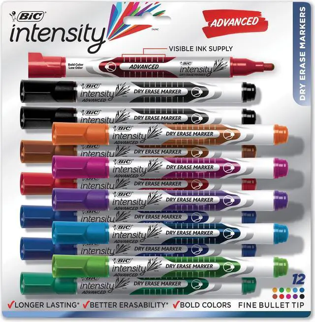 Alt view image 4 of 19 - BIC GELIPP121-AST Low Odor And Bold Writing Pen Style Dry Erase Marker, Bullet Tip, Assorted, 12