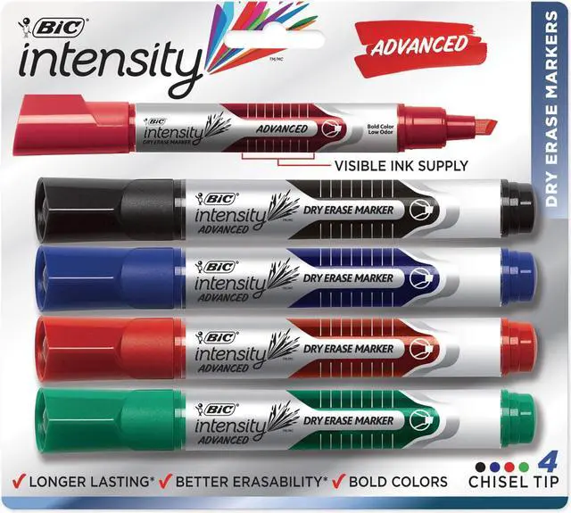 Alt view image 6 of 14 - BIC Low Odor & Bold Writing Dry Erase Marker Chisel Tip 4/Pack GELITP41AST