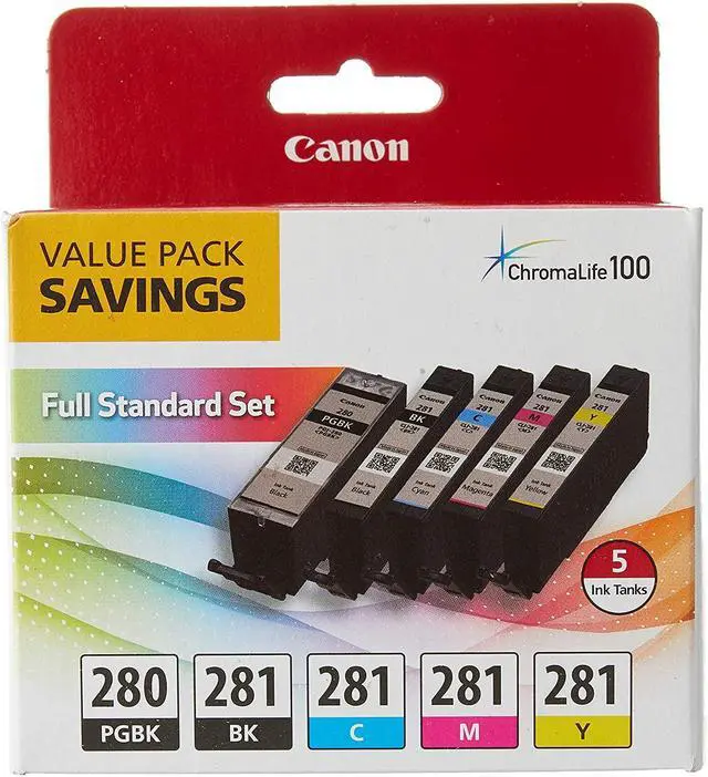 Alt view image 5 of 10 - Canon PGI-280/CLI-281 Pigment Black/Black/Cyan/Magenta/Yellow Standard Yield Ink Cartridges (2075C006)