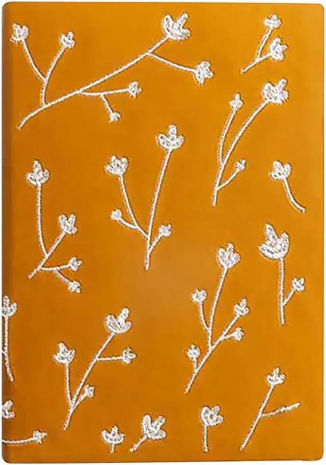 Alt view image 2 of 7 - Denik Embroidered Vegan-Leather Layflat Flexible Cover Journal, Samantha Branches/Leaves, College Rule, Orange, 8 x 5.5, 72 Sheets (DNKAHBC508L)