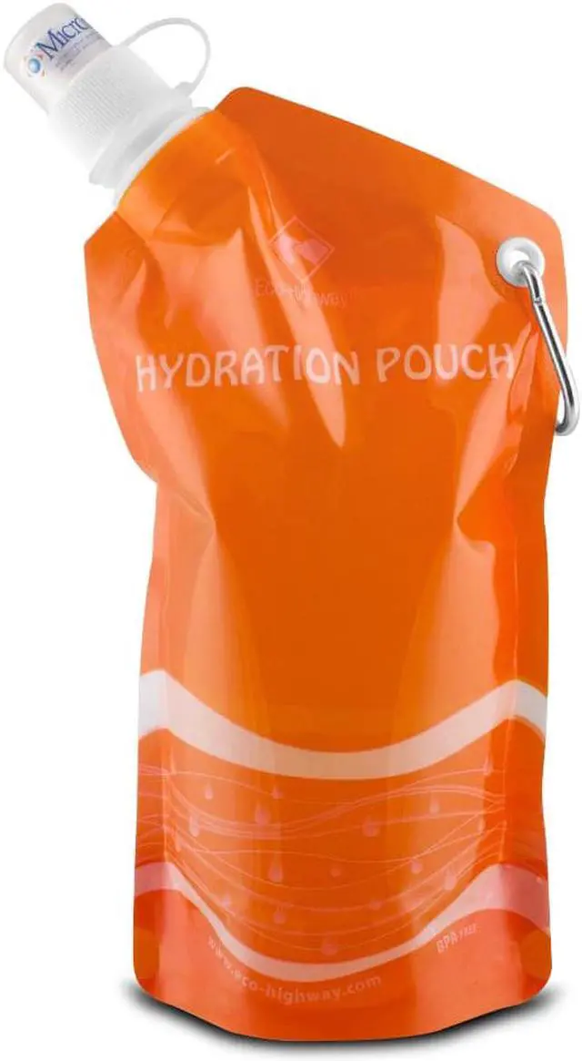 Main image of Eco-Highway Hydration Pouch: Collapsible, Reusable 20oz Water Bottle (Orange)
