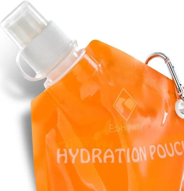 Alt view image 5 of 7 - Eco-Highway Hydration Pouch: Collapsible, Reusable 20oz Water Bottle (Orange)