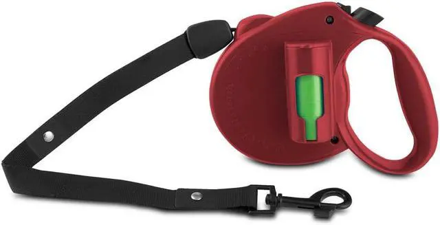 Main image of PAW Bio 16FT Retractable Pet Dog 110LB Leash with Green Pick-up Bags Red