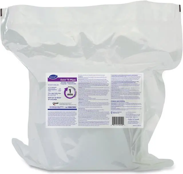 Alt view image 3 of 4 - Diversey Oxivir TB Disinfectant Wipes Refill, 11 x 12, Unscented, White, 160 Wipes/Refill Pouch, 4 Refill Pouches/Carton DVO100823906