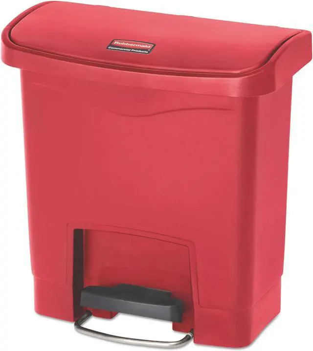 Alt view image 7 of 13 - Rubbermaid - FG1883563 - Slim Jim Resin Step-On Container, Front Step Style, 4 gal, Red