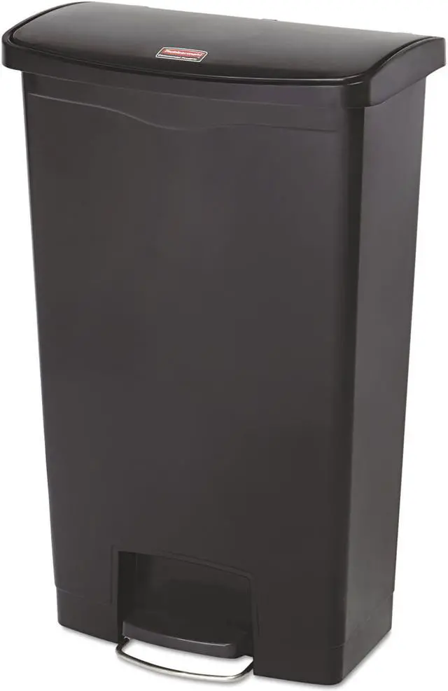 Alt view image 5 of 9 - Rubbermaid - FG1883613 - Slim Jim Resin Step-On Container, Front Step Style, 18 gal, Black