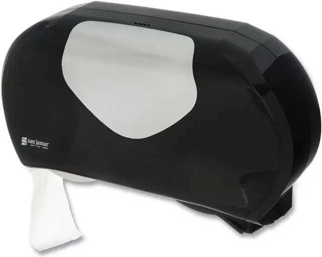 Alt view image 5 of 5 - San Jamar R4070BKSS 9 in. Twin Jumbo Toilet Paper Dispenser - Black, Stainless Steel