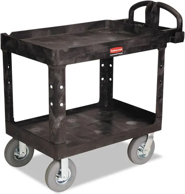 Alt view image 7 of 7 - RUBBERMAID FG452010BLA Raised Handle Deep Shelf Utility Cart 500 lb. Capacity,